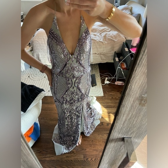 Nwt Terani couture mermaid lilac gray sequin gown - Picture 6 of 7